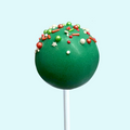 Green Christmas sprinkle cake pop coated in festive green candy and sprinkles