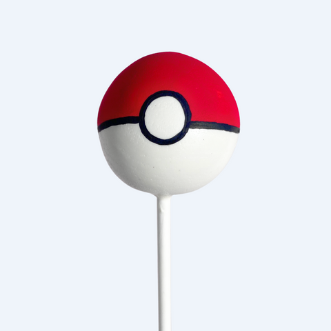 Classic capture ball cake pop with red and white candy melt design