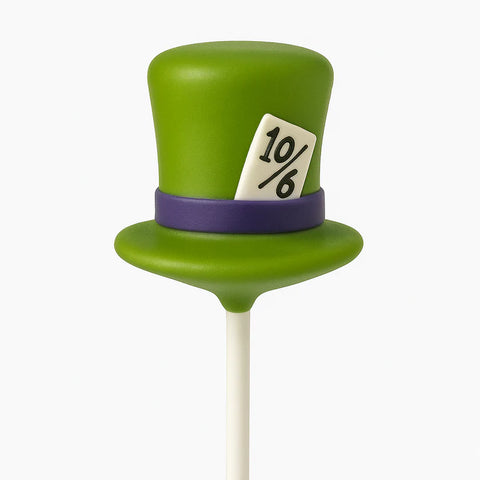 Whimsical hat cake pop with decorative candy melt details
