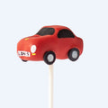 Handmade sports car cake pop with colourful candy melt design.